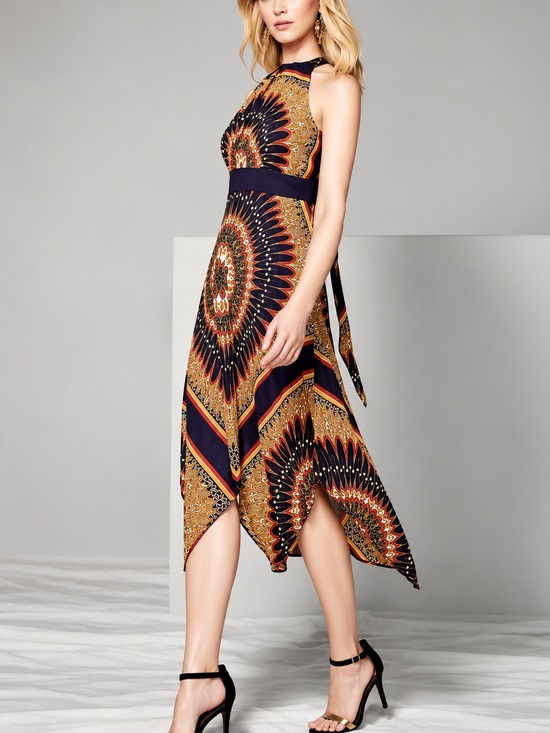 Sandra Darren Dresses & Skirts - Sandra Darren Scarf Print Halter Handkerchief Maxi Dress Size 12
